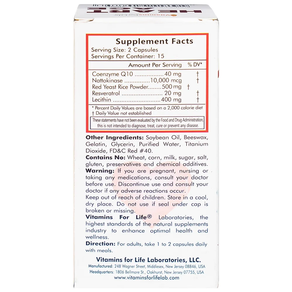 Hình ảnh Viên uống Heart Ace Support Vitamins For Life hỗ trợ sức khỏe tim mạch, điều hòa nhịp tim (Hộp 30 viên)