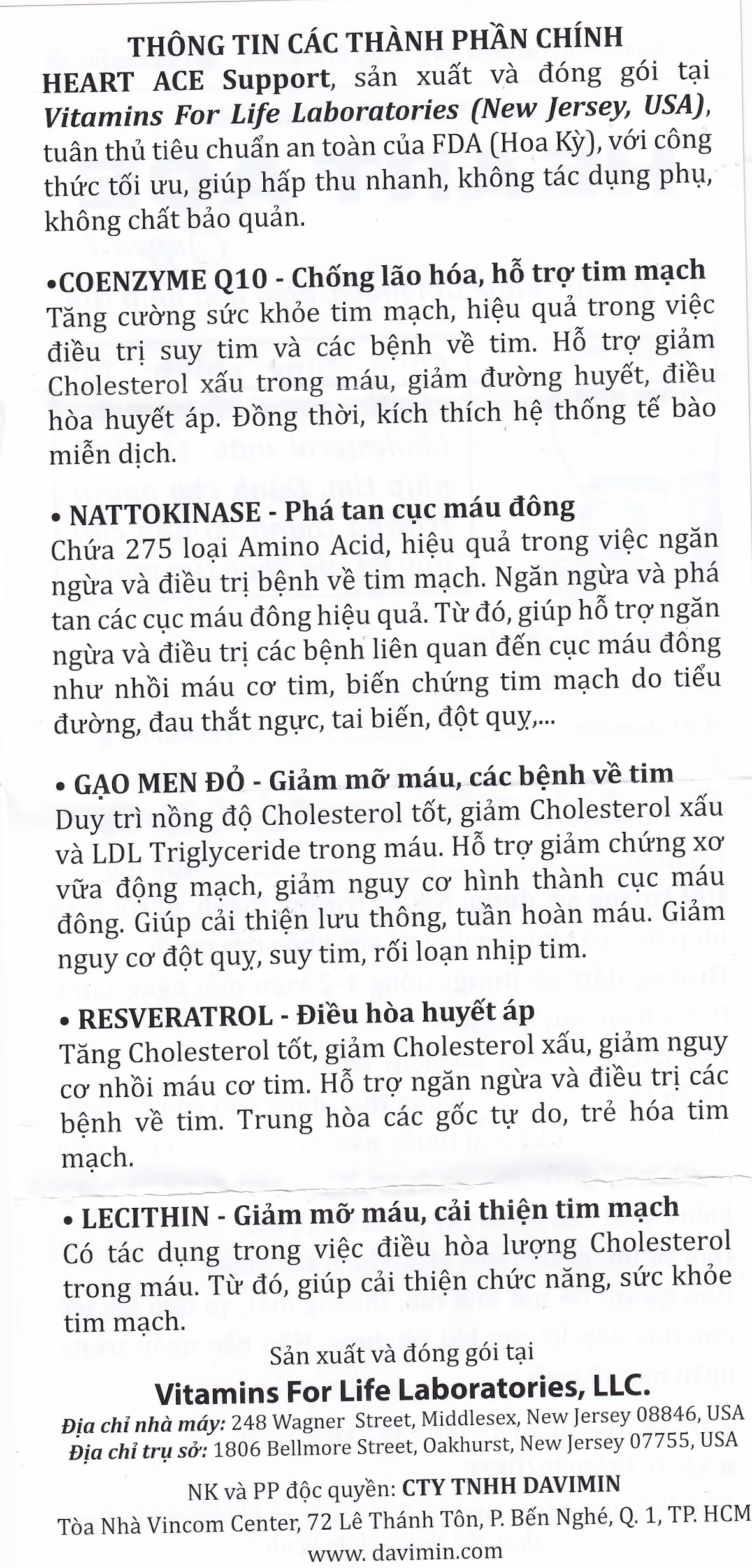 Hình ảnh Viên uống Heart Ace Support Vitamins For Life hỗ trợ sức khỏe tim mạch, điều hòa nhịp tim (Hộp 30 viên)