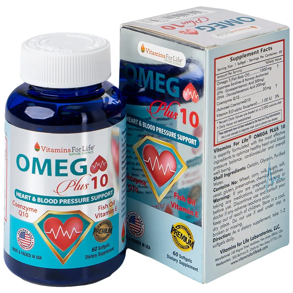 Hình ảnh Viên uống Omega Plus 10 Vitamins For Life chống oxy hóa, hỗ trợ tốt cho tim mạch (Hộp 60 viên)