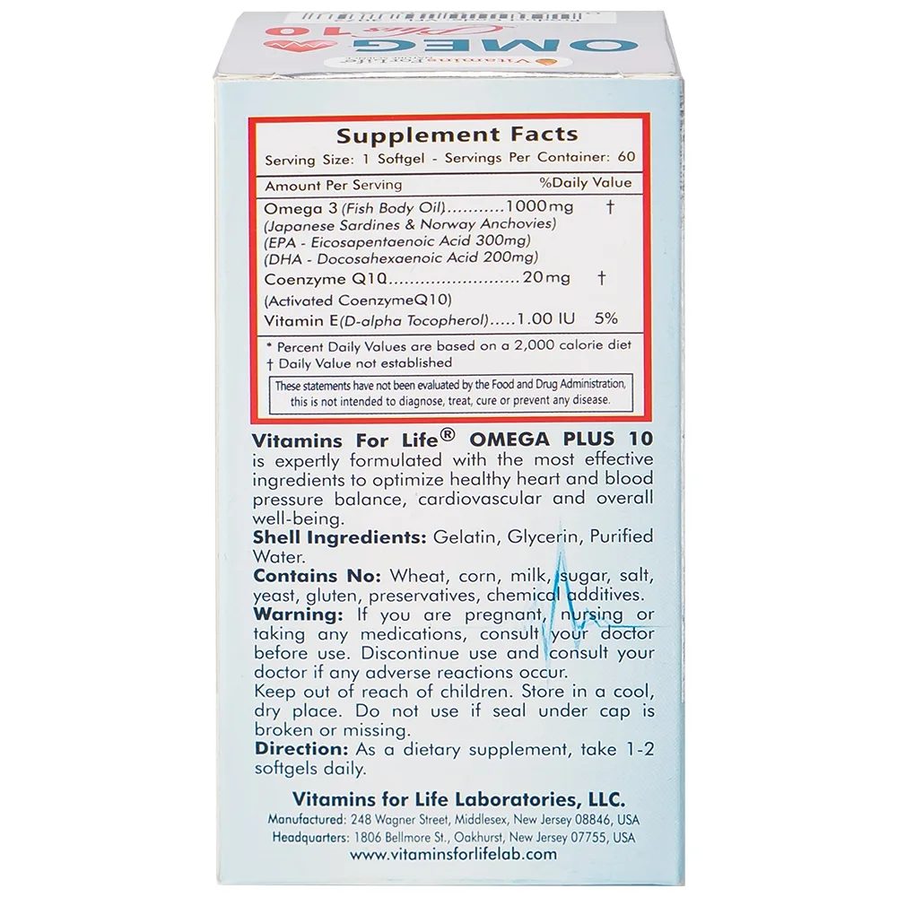 Hình ảnh Viên uống Omega Plus 10 Vitamins For Life chống oxy hóa, hỗ trợ tốt cho tim mạch (Hộp 60 viên)