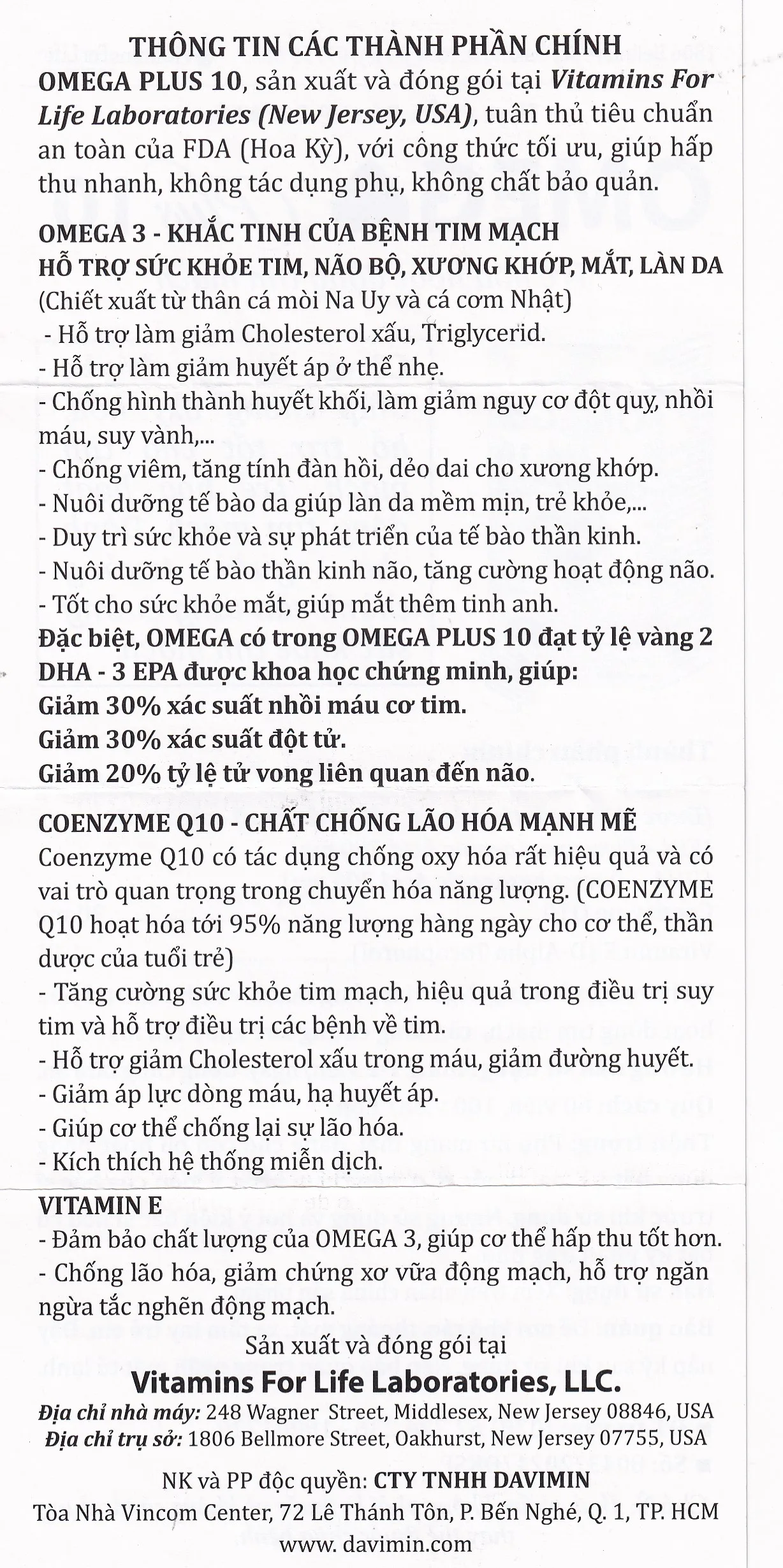 Hình ảnh Viên uống Omega Plus 10 Vitamins For Life chống oxy hóa, hỗ trợ tốt cho tim mạch (Hộp 60 viên)