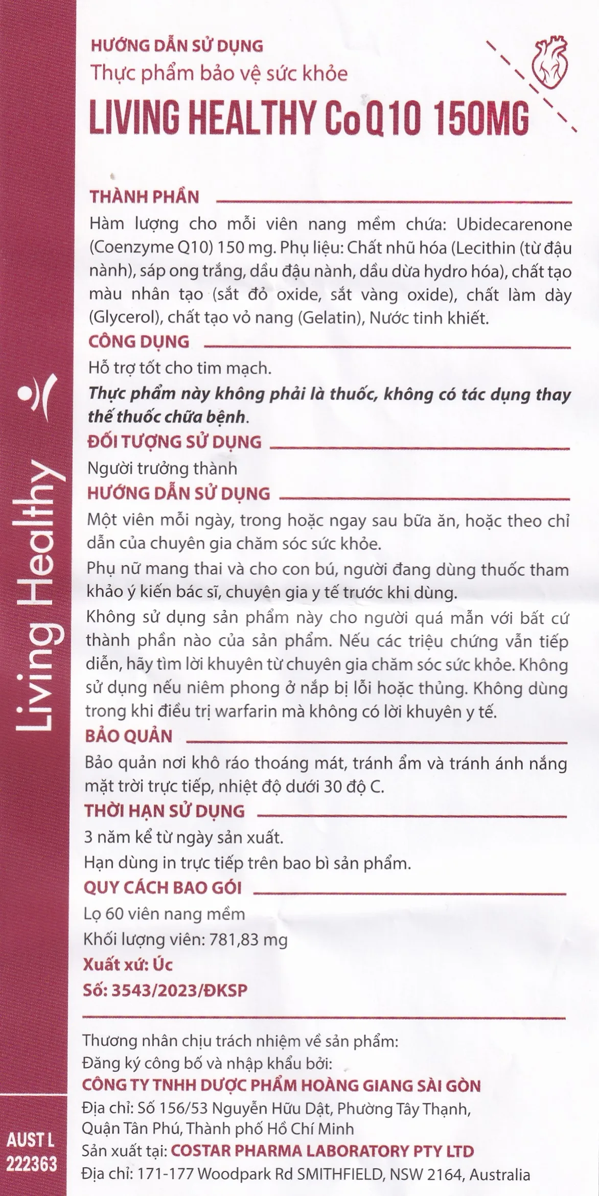 Hình ảnh Viên uống Living Healthy CoQ10 150mg hỗ trợ tim mạch, tuần hoàn máu (60 viên)