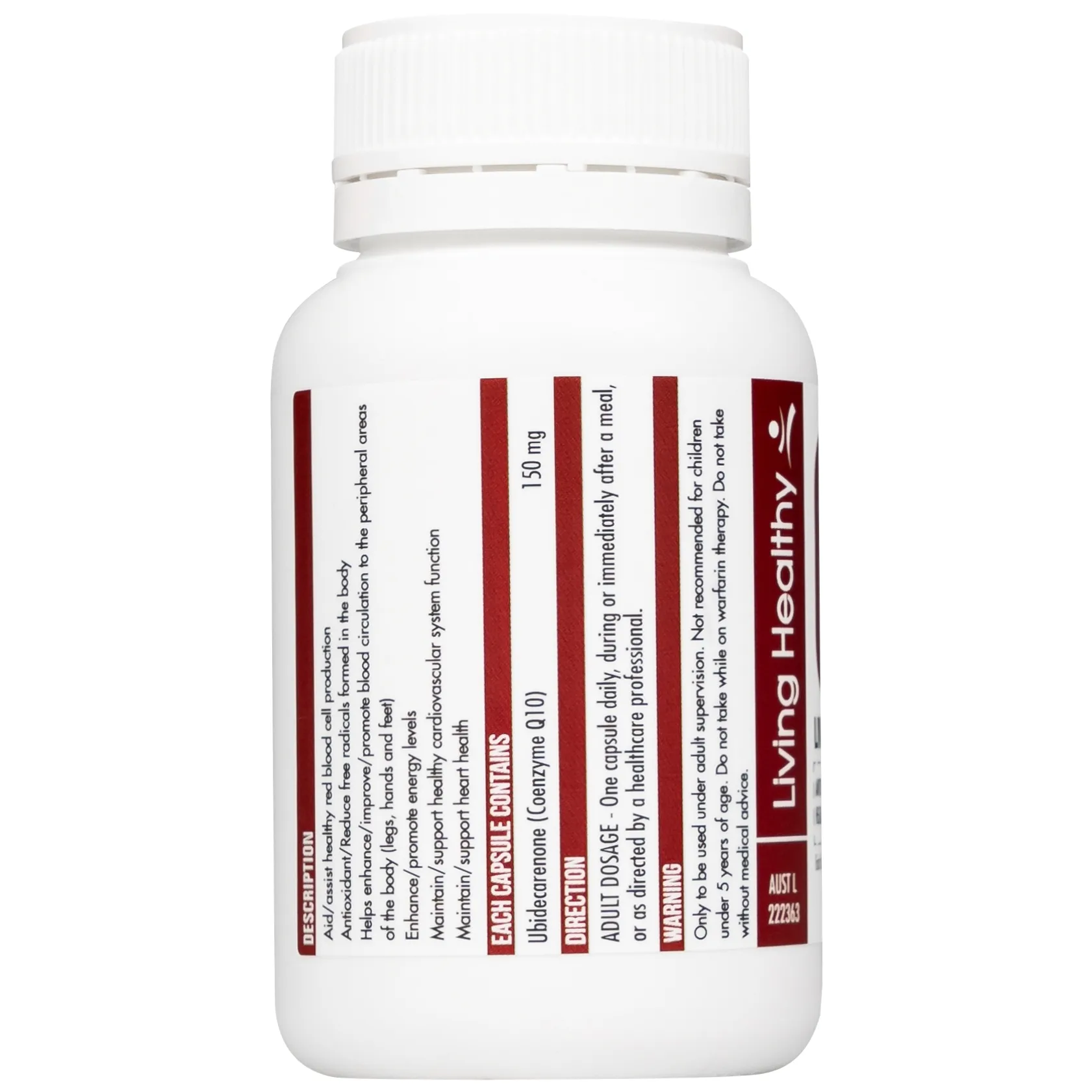 Hình ảnh Viên uống Living Healthy CoQ10 150mg hỗ trợ tim mạch, tuần hoàn máu (60 viên)