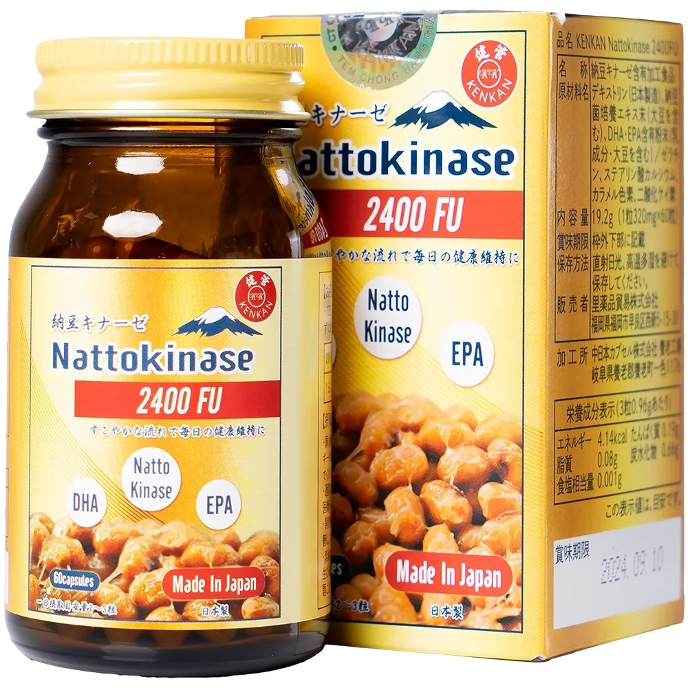 Hình ảnh Viên uống KenKan Nattokinase 2400FU giảm nguy cơ hình thành huyết khối, tăng cường lưu thông máu (60 viên)