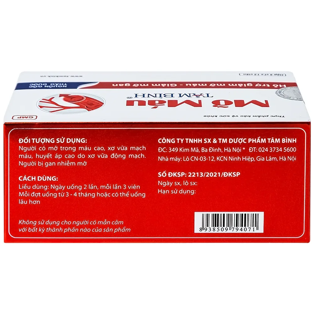 Hình ảnh Viên uống Mỡ Máu Tâm Bình hỗ trợ giảm mỡ máu, giảm mỡ gan (5 vỉ x 12 viên)
