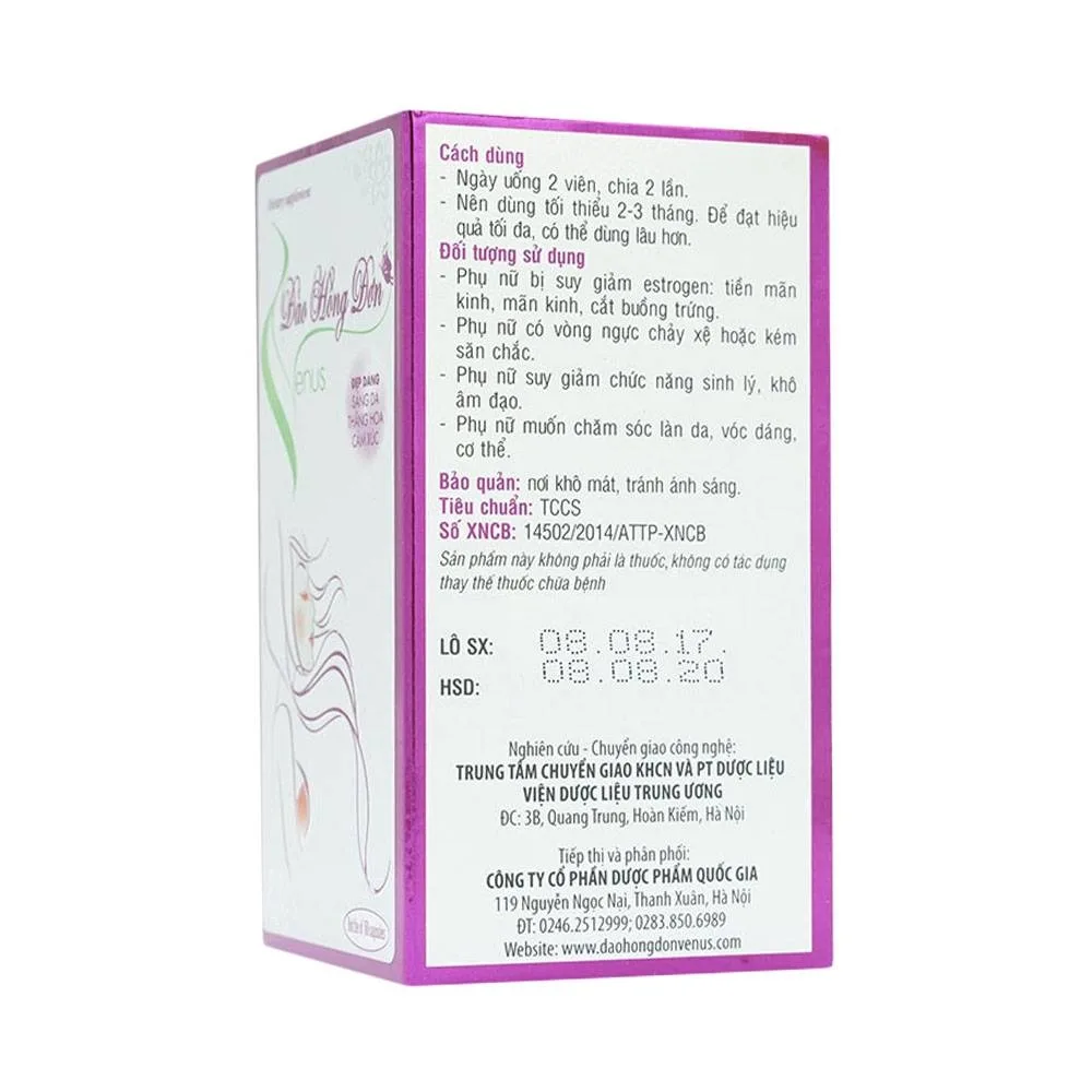 Hình ảnh Viên uống Đào Hồng Đơn Venus Nafaco hỗ trợ cải thiện thiếu hụt nội tiết tố nữ (60 viên)