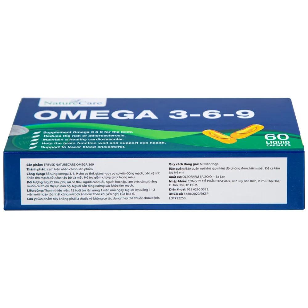 Hình ảnh Viên uống Omega 3-6-9 NatureCare giảm nguy cơ xơ vữa động mạch, bảo vệ sức khỏe tim mạch (3 vỉ x 20 viên)