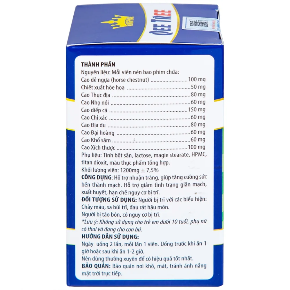 Hình ảnh Viên uống Qee Tree Kingphar tăng độ bền thành mạch, nhuận tràng, chống táo bón (60 viên)