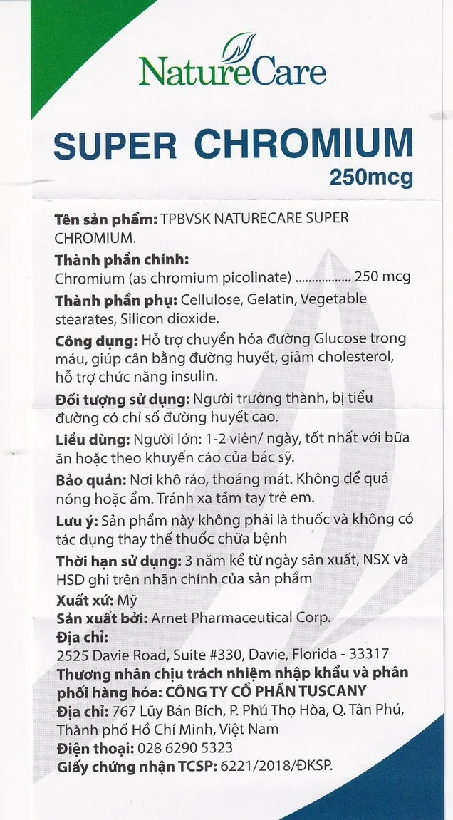 Hình ảnh Viên uống Super Chromium 250mcg NatureCare cân bằng đường huyết, giảm cholesterol (90 viên)