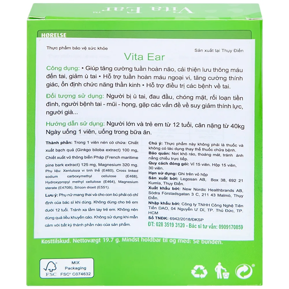 Hình ảnh Viên uống Vita Ear New Nordic tăng cường tuần hoàn não, cải thiện lưu thông máu đến tai, giảm ù tai (15 viên)