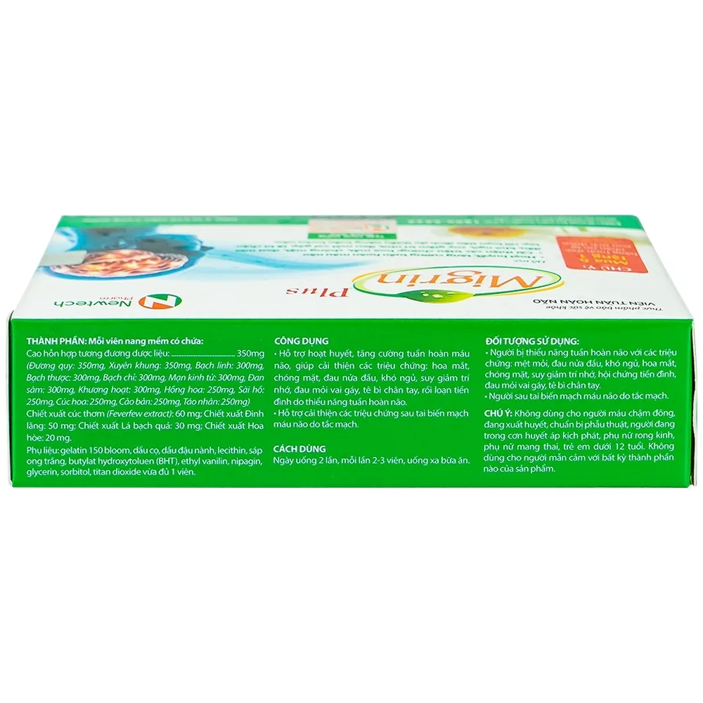 Hình ảnh Viên uống Migrin Plus CVI Pharma hỗ trợ hoạt huyết, tăng cường tuần hoàn máu não (2 vỉ x 10 viên)
