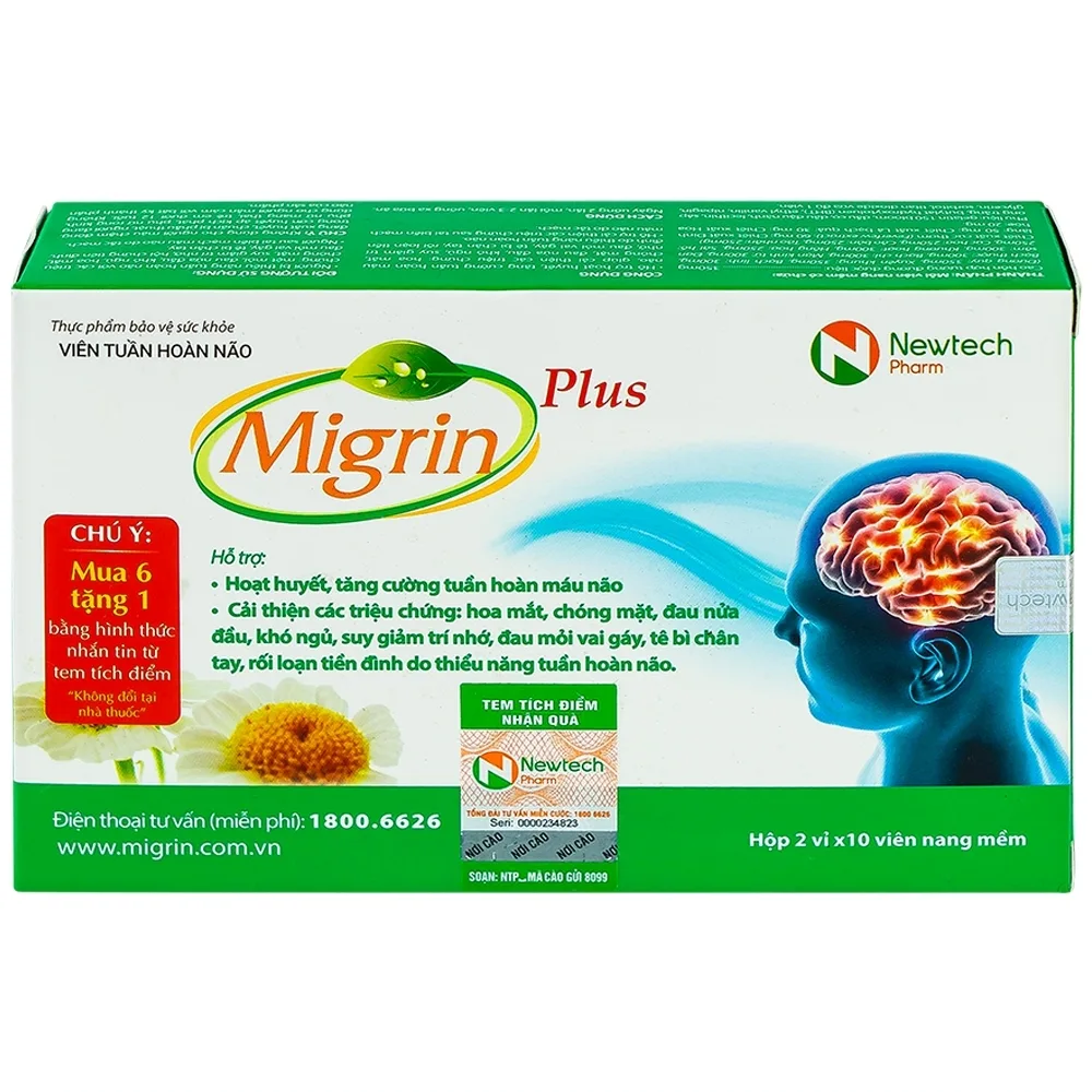 Hình ảnh Viên uống Migrin Plus CVI Pharma hỗ trợ hoạt huyết, tăng cường tuần hoàn máu não (2 vỉ x 10 viên)