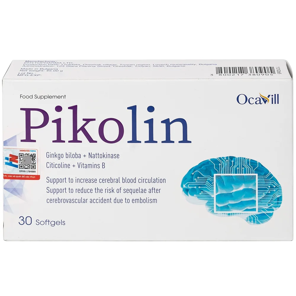 Hình ảnh Viên uống Pikolin Ocavill hỗ trợ tăng tuần hoàn máu não, giảm hình thành cục máu đông (2 vỉ x 15 viên)