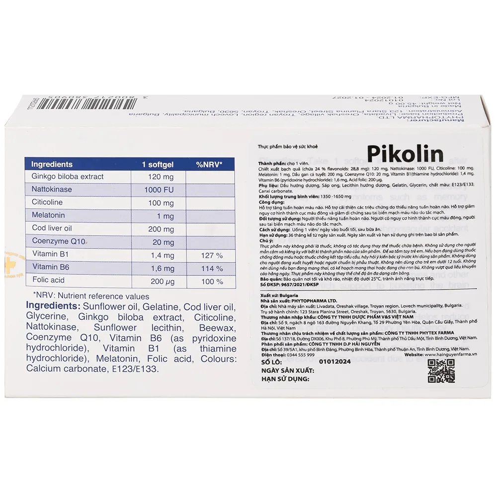 Hình ảnh Viên uống Pikolin Ocavill hỗ trợ tăng tuần hoàn máu não, giảm hình thành cục máu đông (2 vỉ x 15 viên)