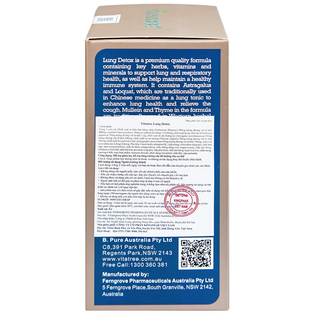Hình ảnh Viên uống Lung Detox Vitatree hỗ trợ giảm ho, tăng cường sức đề kháng cho cơ thể (60 viên)