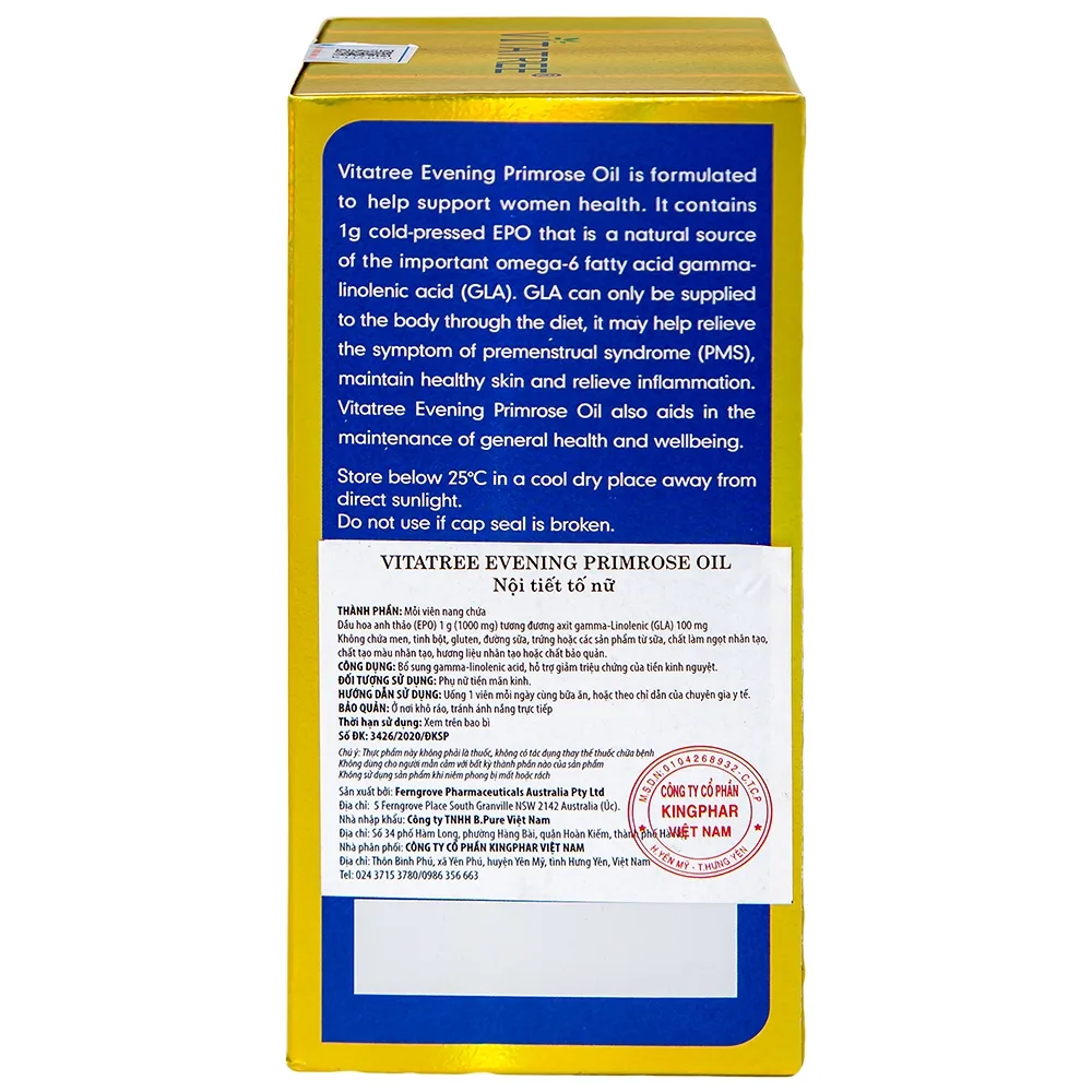 Hình ảnh Viên uống Evening Primrose Oil Vitatree hỗ trợ giảm triệu chứng của tiền kinh nguyệt (120 viên)