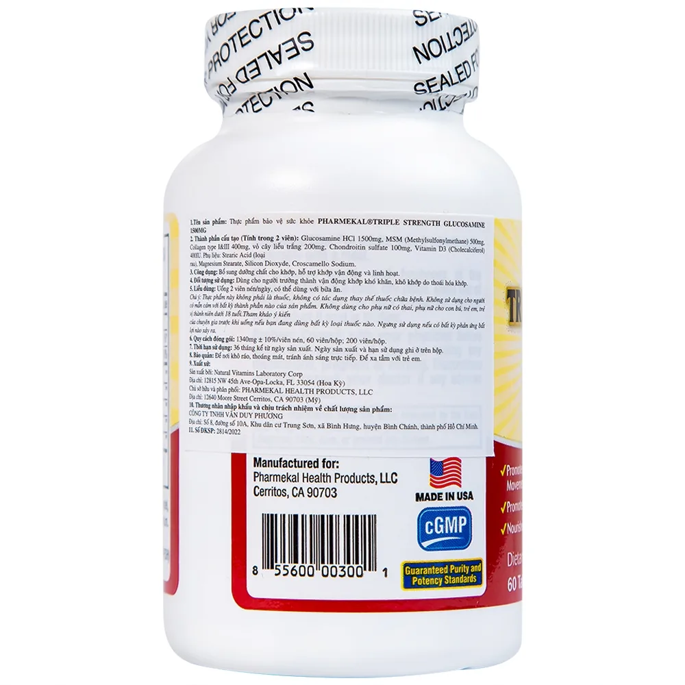Hình ảnh Viên uống Triple Strength Glucosamine 1500mg Pharmekal bổ sung dưỡng chất cho khớp (60 viên)