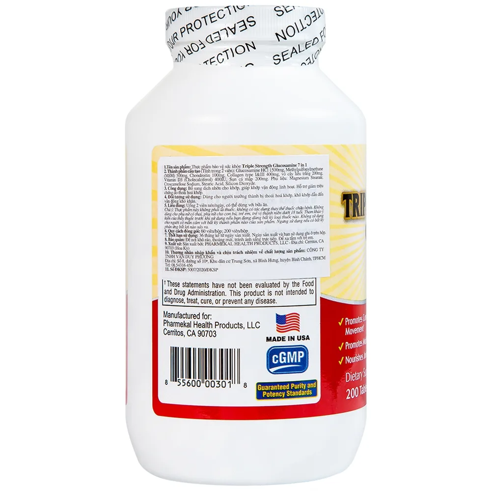 Hình ảnh Viên uống Triple Strength Glucosamine 7 in 1 1500mg Pharmekal bổ sung dịch nhờn cho khớp (200 viên)