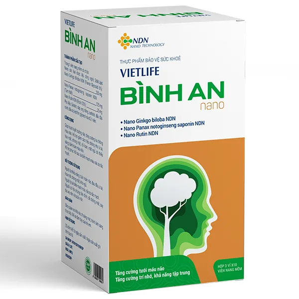 Hình ảnh Viên uống Vietlife Bình An Nano Medistar hoạt huyết dưỡng não, tăng cường lưu thông máu não (3 vỉ x 10 viên)