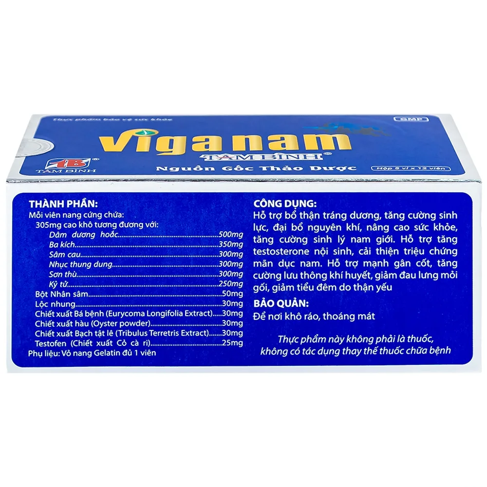 Hình ảnh Viên uống Viganam Tâm Bình hỗ trợ bổ thận tráng dương (5 vỉ x 12 viên)