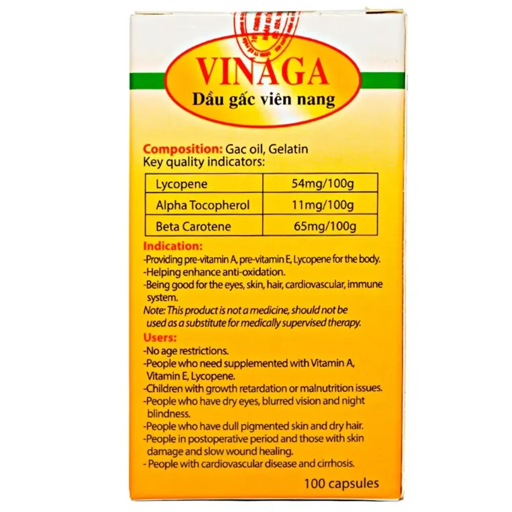 Hình ảnh Viên uống Dầu Gấc Vinaga giúp cung cấp vitamin, chất chống oxy hóa (100 viên)