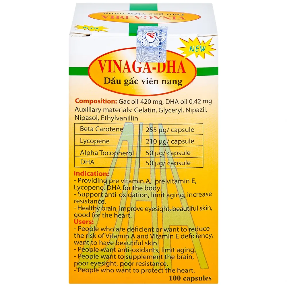 Hình ảnh Dầu gấc viên nang Vinaga giúp tăng cường chống oxy hóa (100 viên)