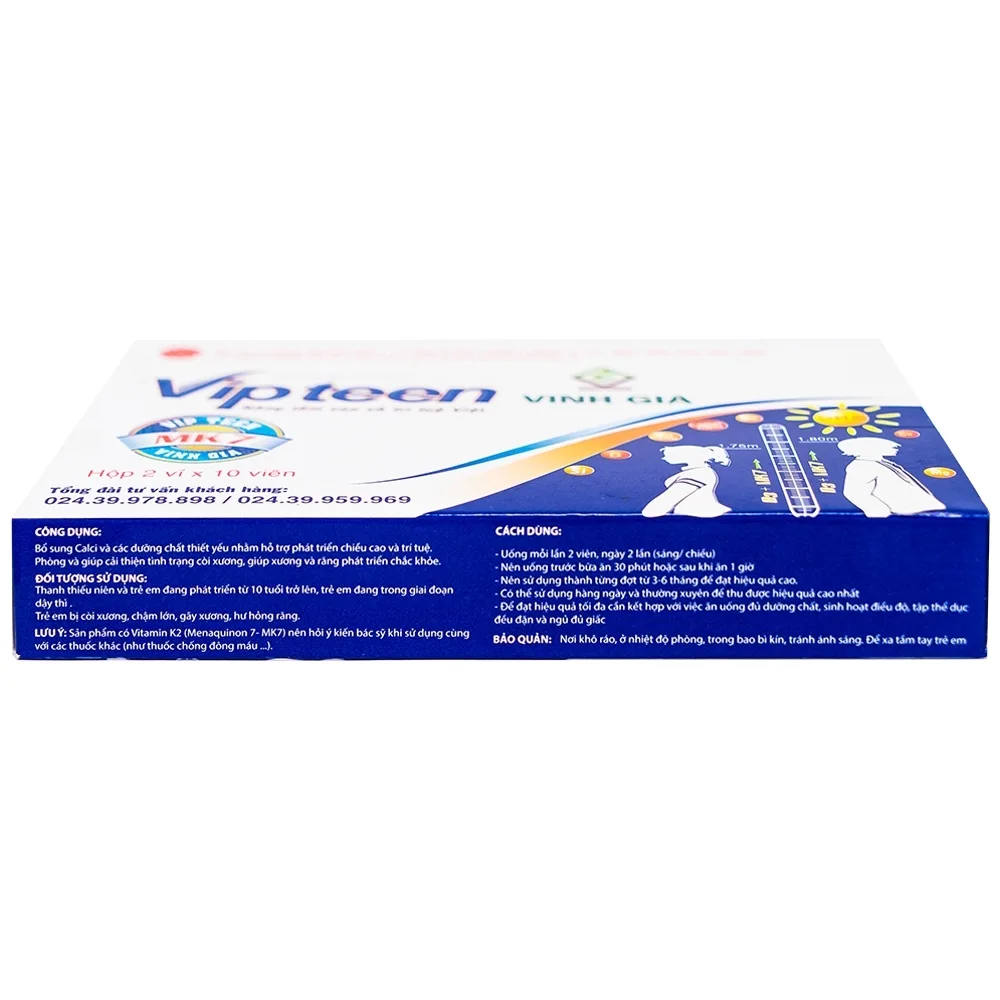 Hình ảnh Viên uống Vipteen Vinh Gia bổ sung canxi và dưỡng chất hỗ trợ phát triển chiều cao (2 vỉ x 10 viên)