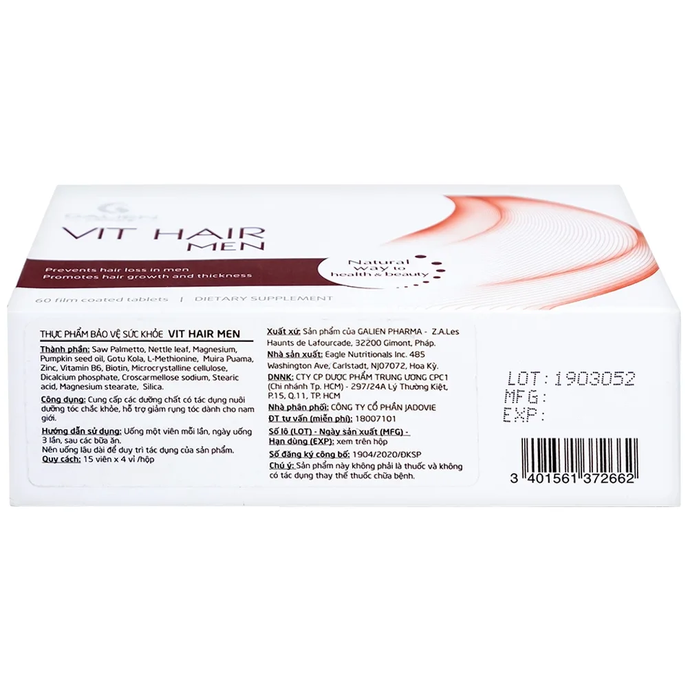 Hình ảnh Viên uống Vit Hair Men Galien hỗ trợ giảm rụng tóc dành cho nam giới (4 vỉ x 15 viên)