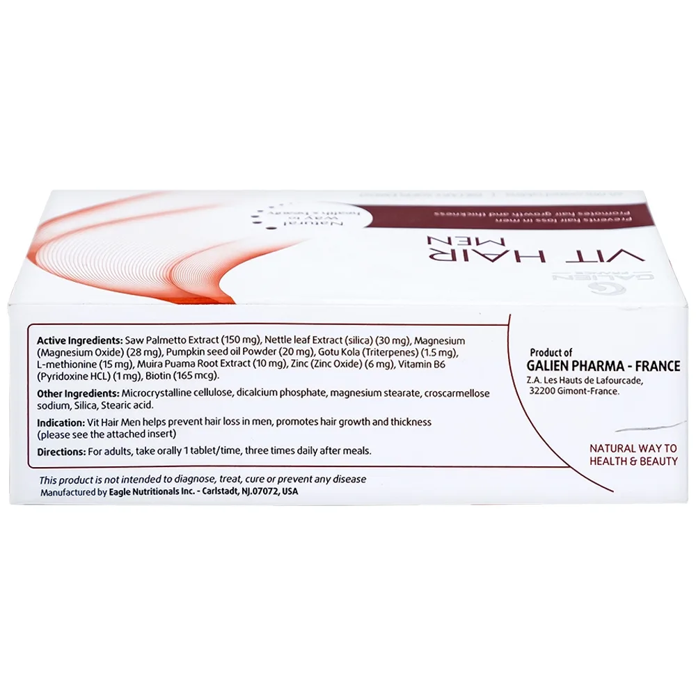 Hình ảnh Viên uống Vit Hair Men Galien hỗ trợ giảm rụng tóc dành cho nam giới (4 vỉ x 15 viên)