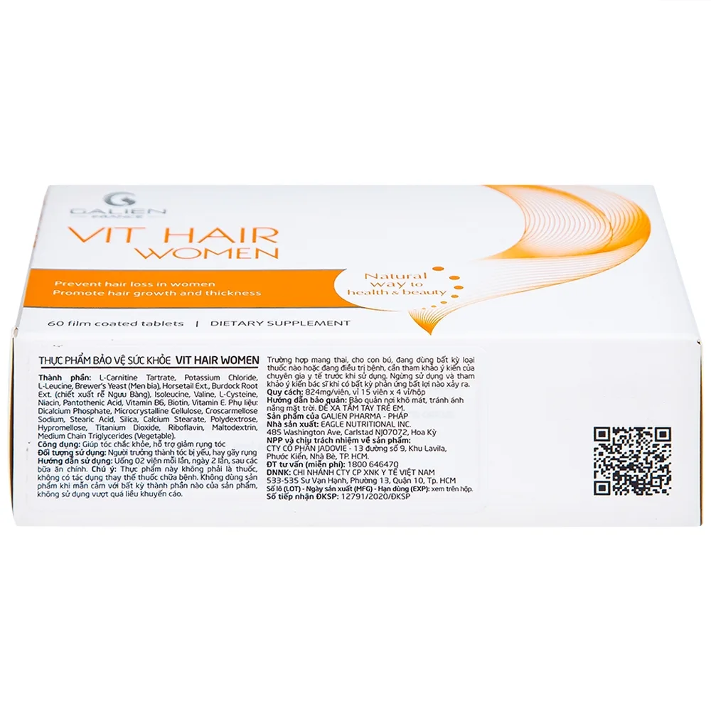 Hình ảnh Viên uống Vit Hair Women Galien hỗ trợ giảm rụng tóc dành cho nữ giới (4 vỉ x 15 viên)