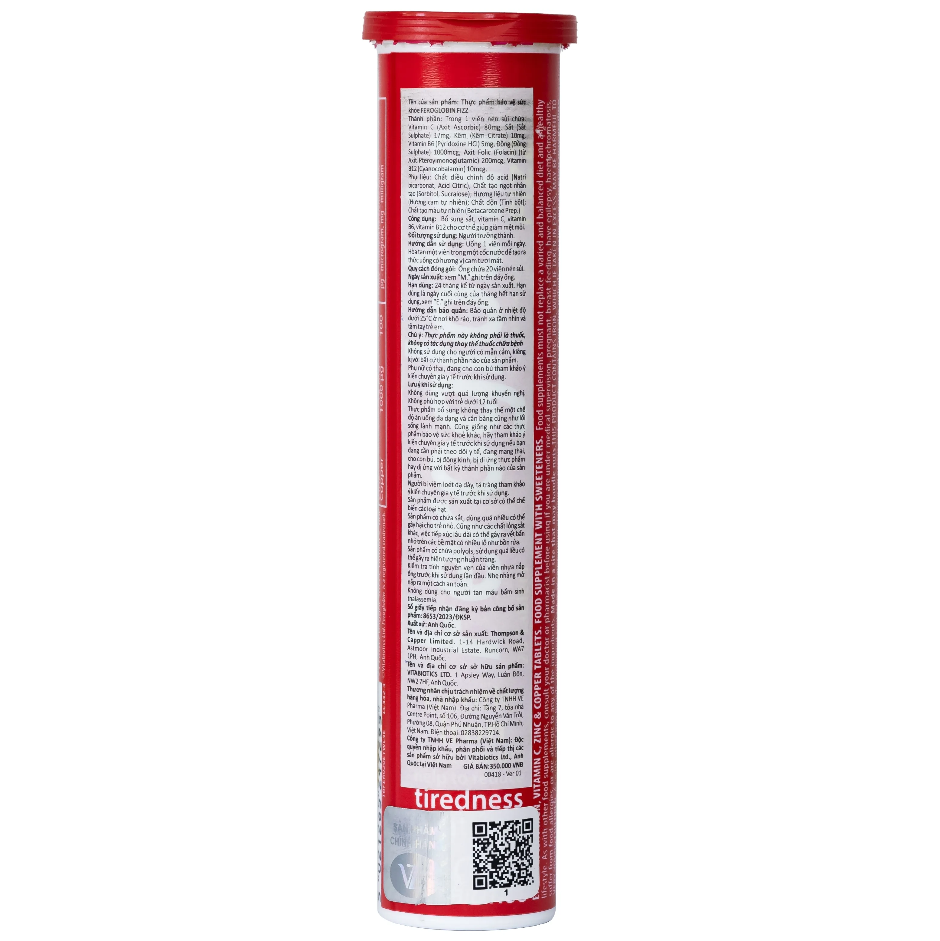 Hình ảnh Viên uống Vitabiotics Feroglobin Fizz giúp cơ thể tăng tạo máu, tăng năng lượng, giảm mệt mỏi (20 viên)