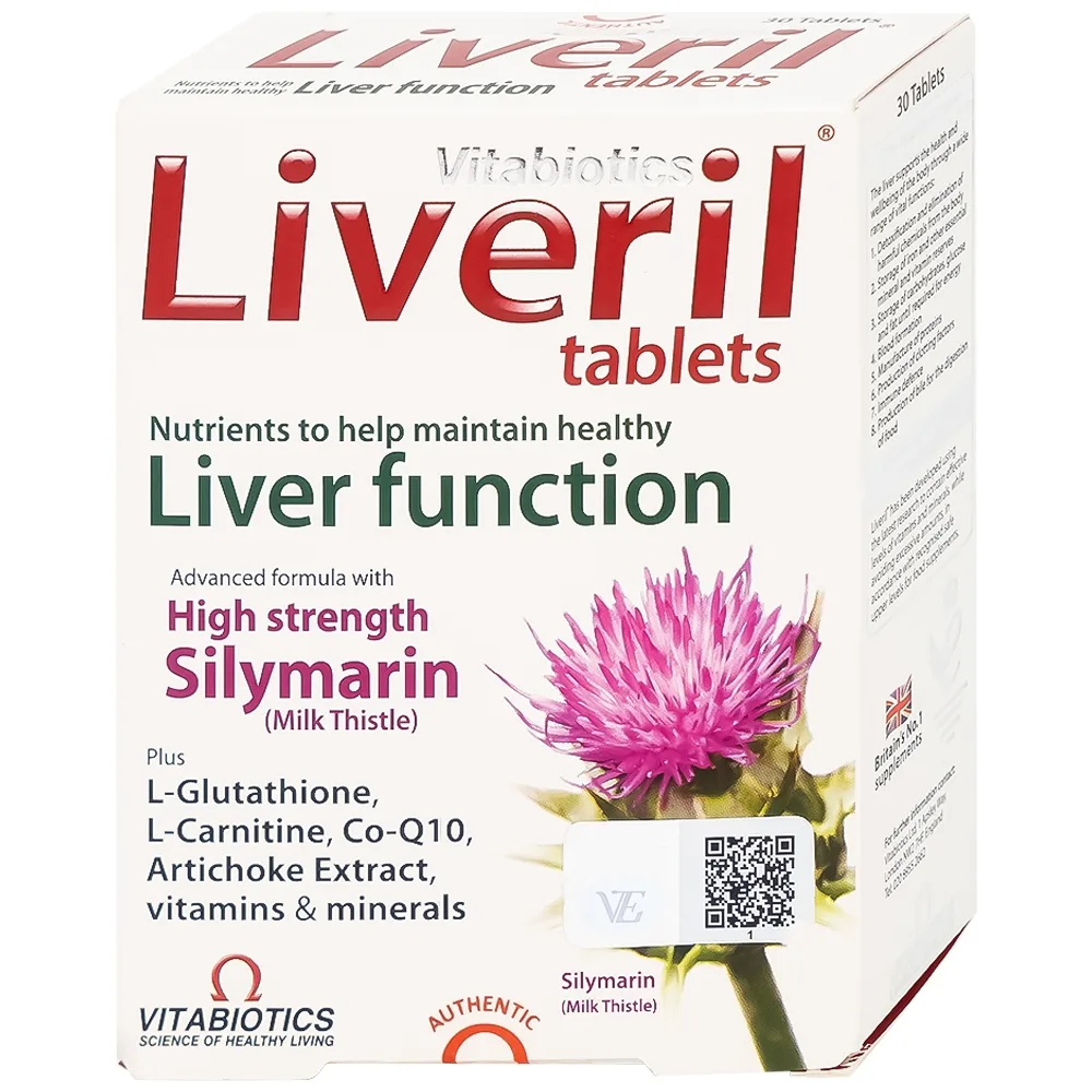 Hình ảnh Viên uống Liveril Vitabiotics hỗ trợ tăng cường chức năng gan, tăng cường đề kháng (5 vỉ x 6 viên)