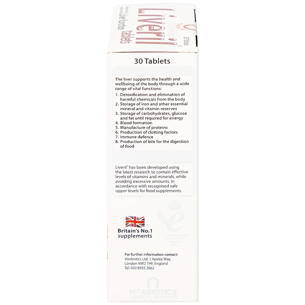 Hình ảnh Viên uống Liveril Vitabiotics hỗ trợ tăng cường chức năng gan, tăng cường đề kháng (5 vỉ x 6 viên)