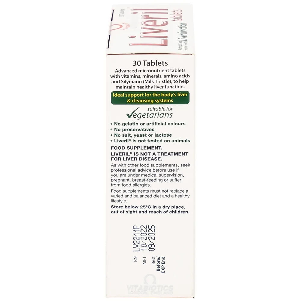 Hình ảnh Viên uống Liveril Vitabiotics hỗ trợ tăng cường chức năng gan, tăng cường đề kháng (5 vỉ x 6 viên)