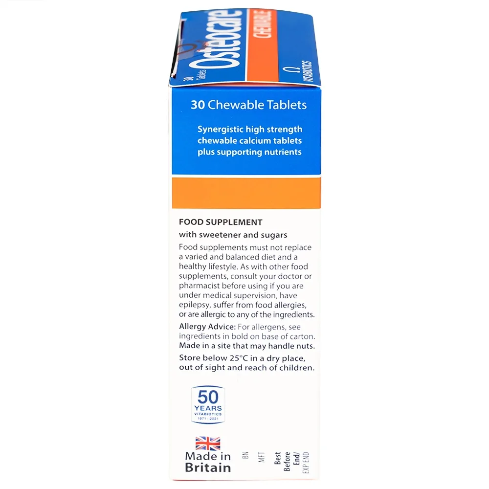 Hình ảnh Viên nén nhai Osteocare chewable Vitabiotics hỗ trợ duy trì xương chắc khoẻ (3 vỉ x 10 viên)