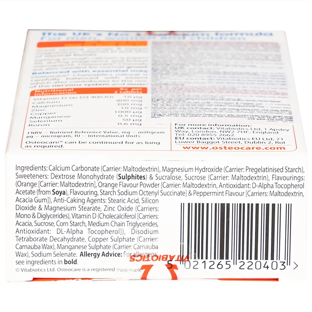 Hình ảnh Viên nén nhai Osteocare chewable Vitabiotics hỗ trợ duy trì xương chắc khoẻ (3 vỉ x 10 viên)