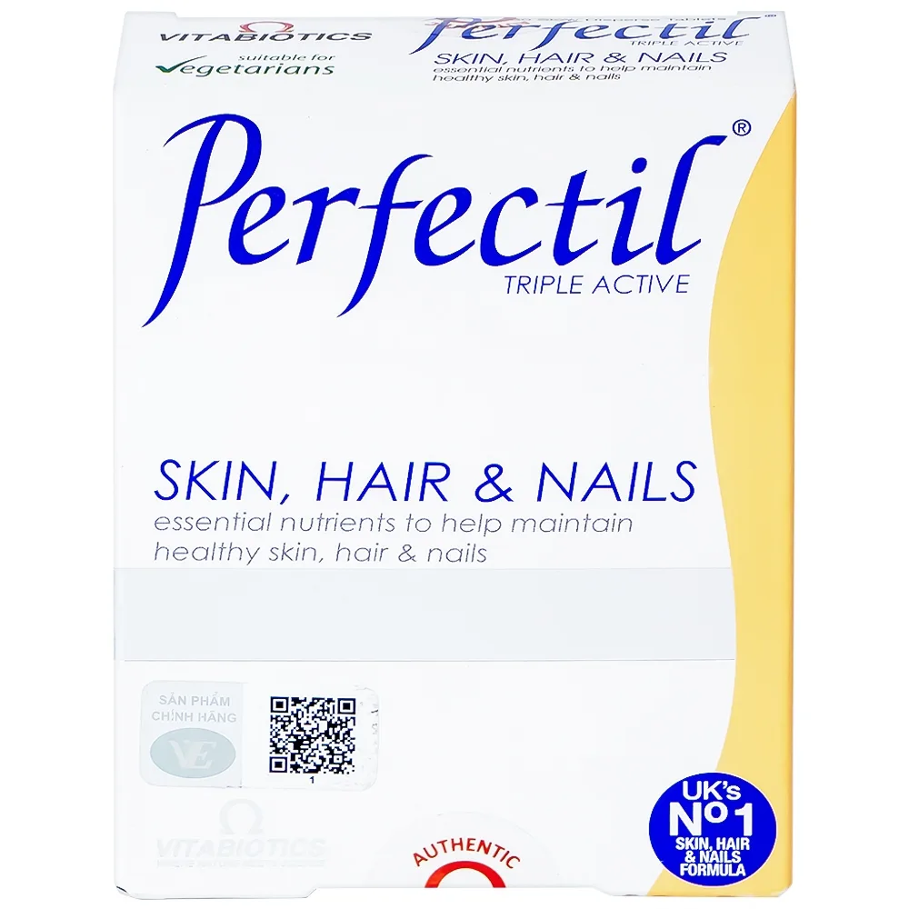 Hình ảnh Thực phẩm bảo vệ sức khỏe Perfectil Vitabiotics bổ sung vi chất làm đẹp da, móng, tóc (2 vỉ x 15 viên)