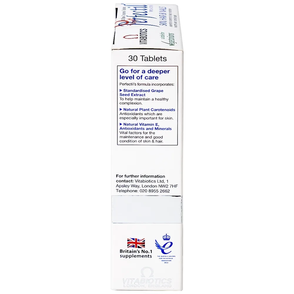 Hình ảnh Thực phẩm bảo vệ sức khỏe Perfectil Vitabiotics bổ sung vi chất làm đẹp da, móng, tóc (2 vỉ x 15 viên)