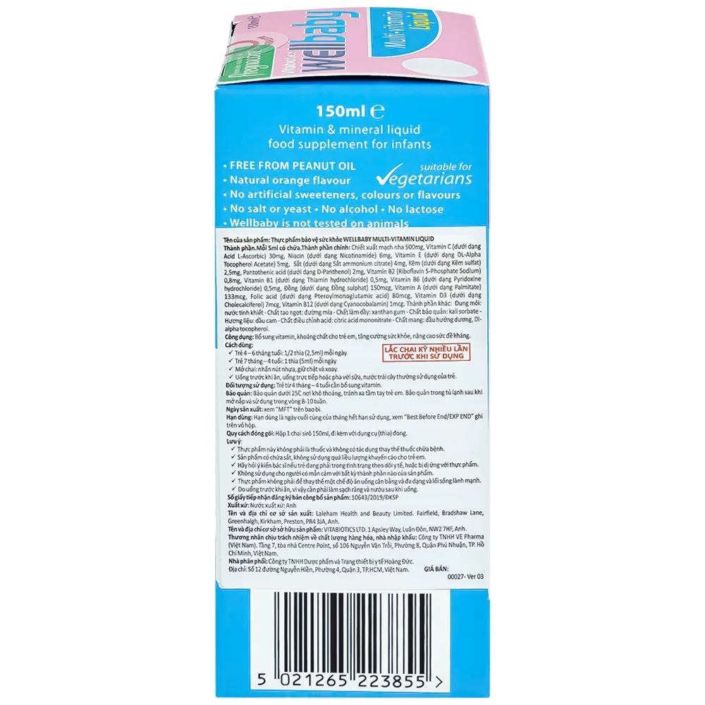 Hình ảnh Siro Wellbaby Multi-Vitamin Liquid Vitabiotics bổ sung vitamin và khoáng chất cho trẻ (150ml)