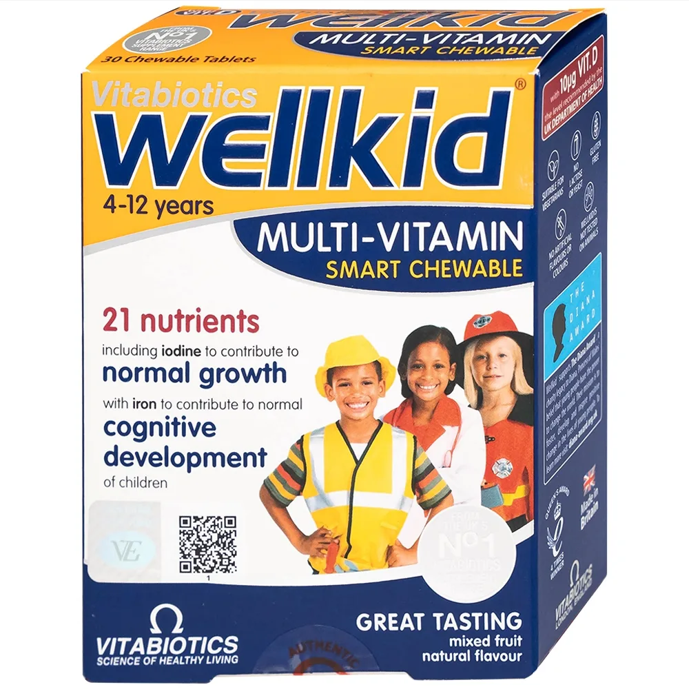 Hình ảnh Viên nhai Wellkid multi-vitamin smart chewable 4-12 years Vitabiotics tăng cường sức khỏe (3 vỉ x 10 viên)
