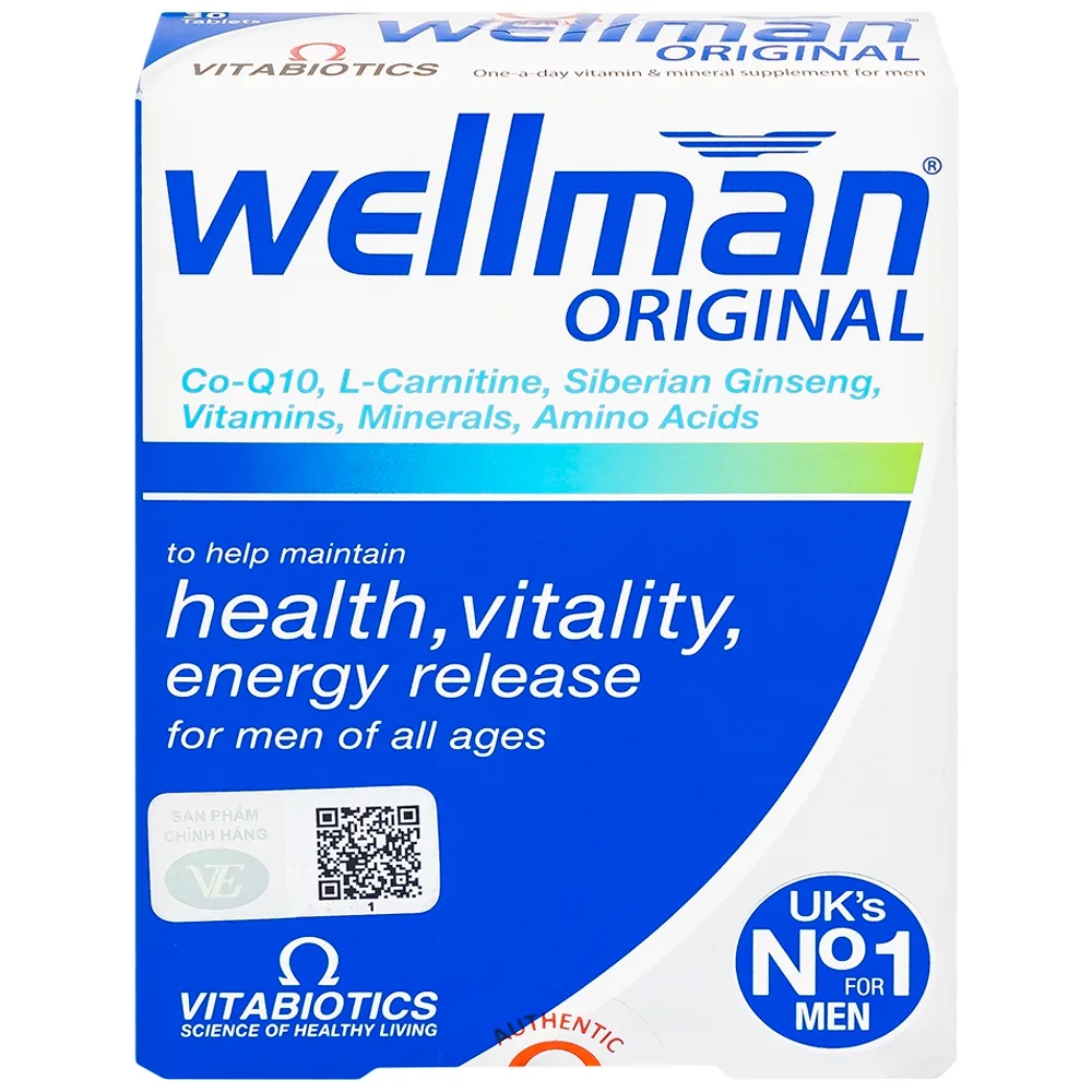 Hình ảnh Viên uống Wellman Original Vitabiotics bổ sung vitamin, khoáng chất, hỗ trợ tăng cường sức khỏe cho nam giới (2 vỉ x 15 viên)