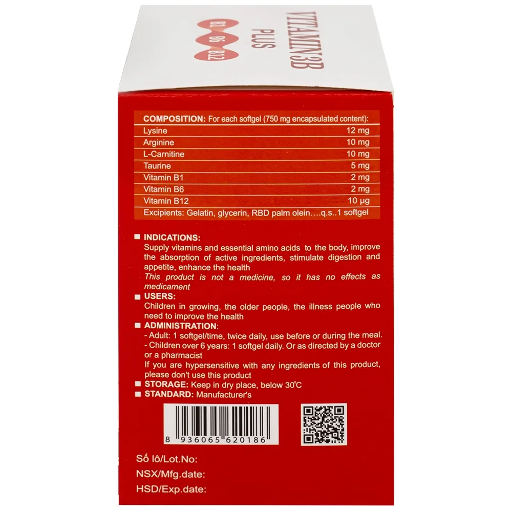 Hình ảnh Viên uống Vitamin 3B Plus Meracine bổ sung vitamin B1, B6, B12, acid amin cho cơ thể (10 vỉ x 10 viên)