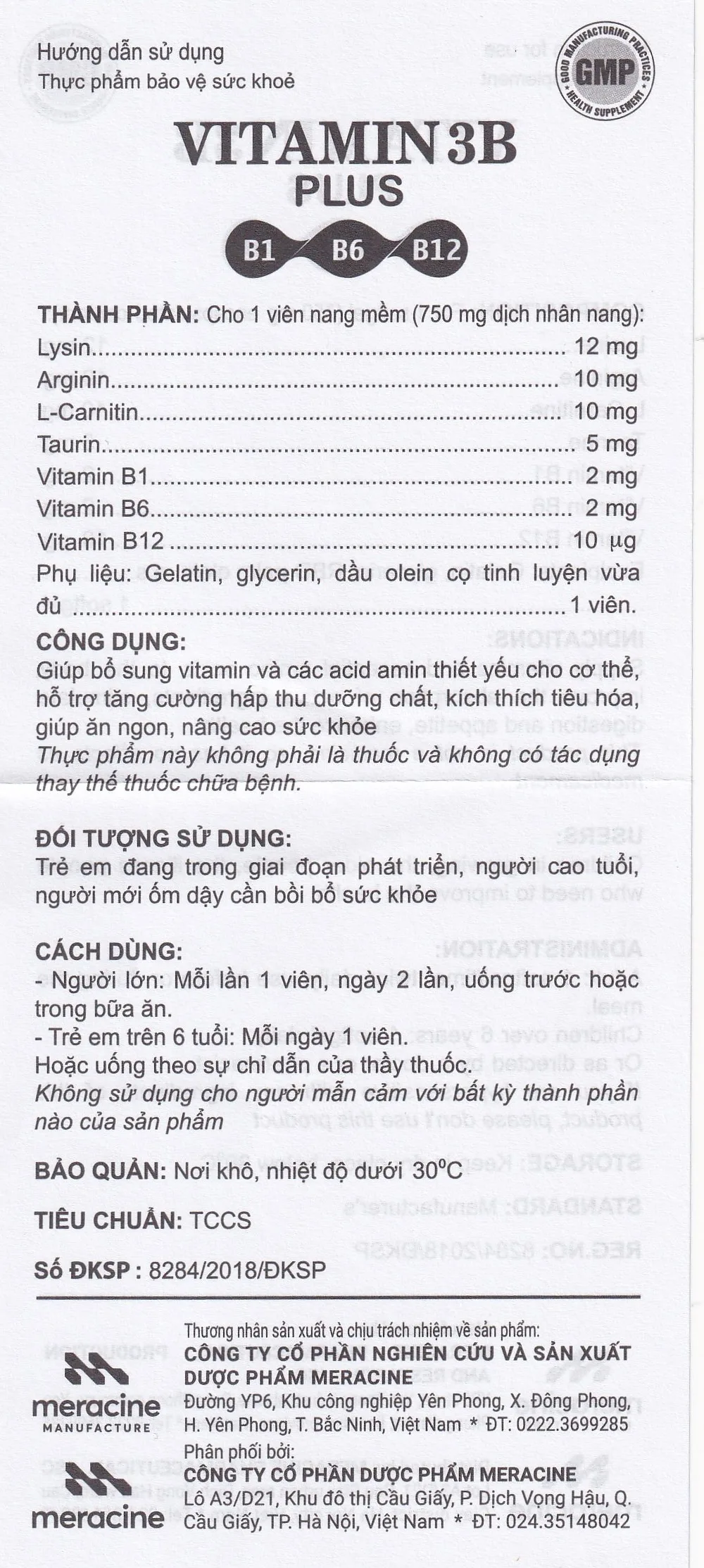 Hình ảnh Viên uống Vitamin 3B Plus Meracine bổ sung vitamin B1, B6, B12, acid amin cho cơ thể (10 vỉ x 10 viên)