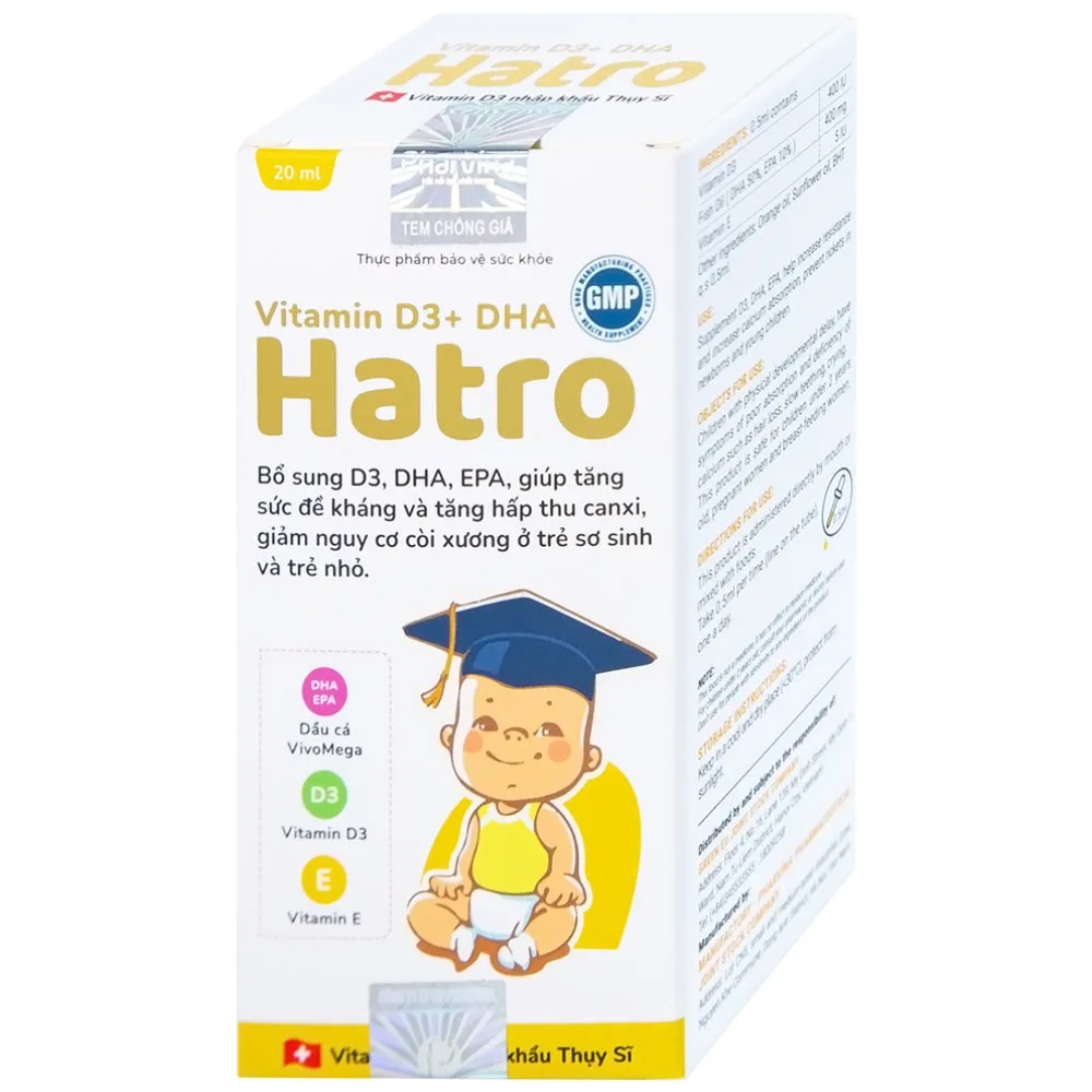 Hình ảnh Dung dịch Vitamin D3+ DHA Hatro Pharvina tăng sức đề kháng, giảm nguy cơ còi xương (20ml)