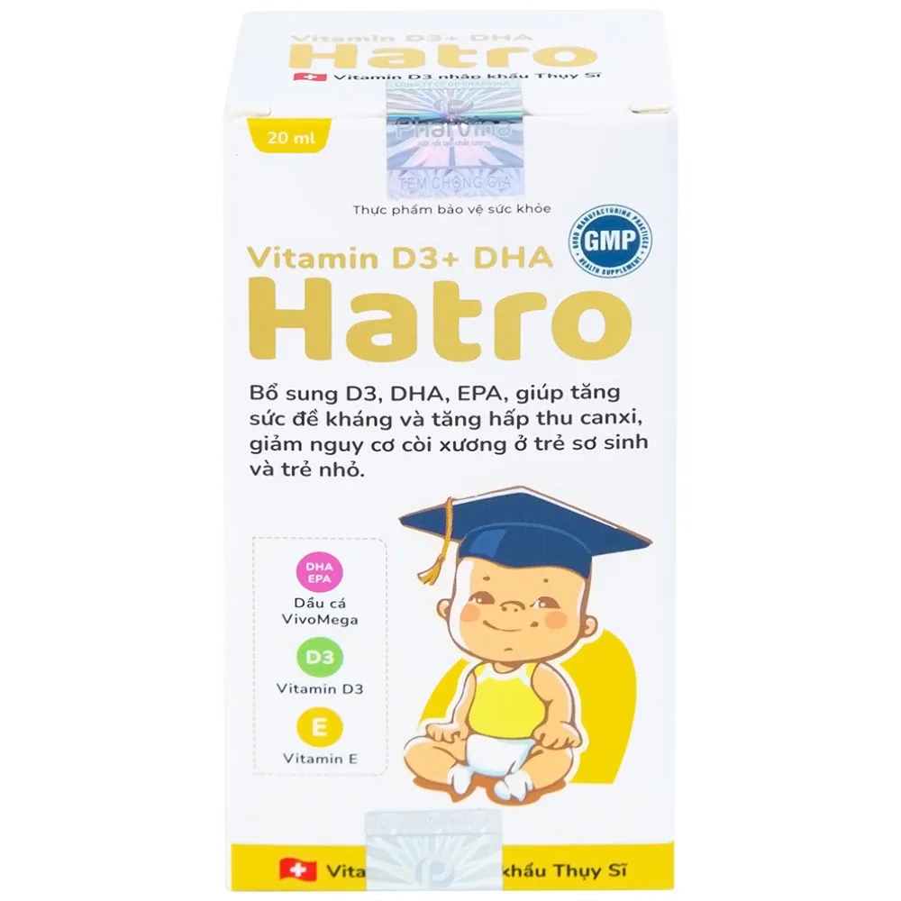 Hình ảnh Dung dịch Vitamin D3+ DHA Hatro Pharvina tăng sức đề kháng, giảm nguy cơ còi xương (20ml)
