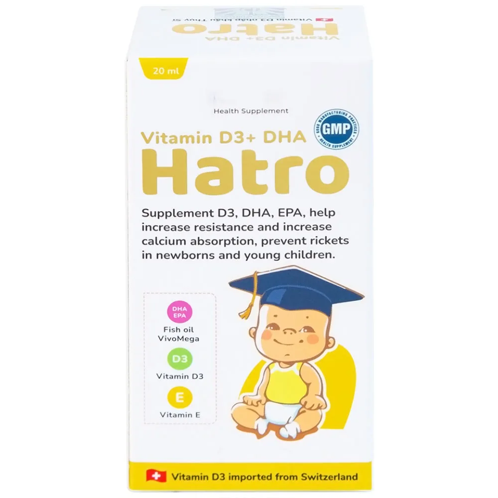 Hình ảnh Dung dịch Vitamin D3+ DHA Hatro Pharvina tăng sức đề kháng, giảm nguy cơ còi xương (20ml)