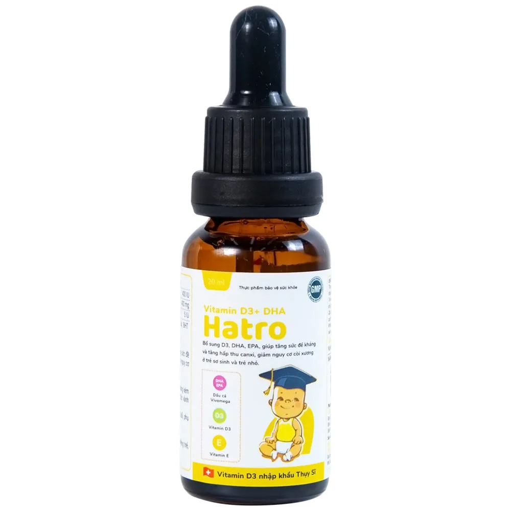 Hình ảnh Dung dịch Vitamin D3+ DHA Hatro Pharvina tăng sức đề kháng, giảm nguy cơ còi xương (20ml)