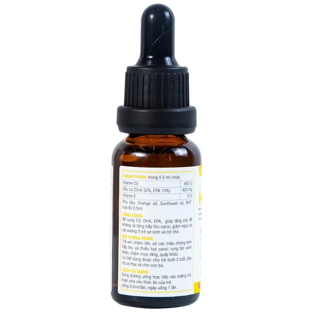 Hình ảnh Dung dịch Vitamin D3+ DHA Hatro Pharvina tăng sức đề kháng, giảm nguy cơ còi xương (20ml)