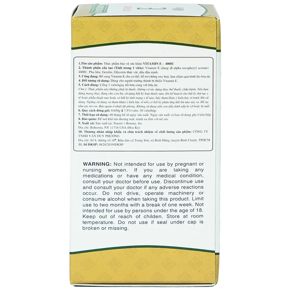 Hình ảnh Viên uống Vitamin E 400IU Nature's Bounty hỗ trợ chống oxy hóa, làm chậm quá trình lão hóa da (30 viên)