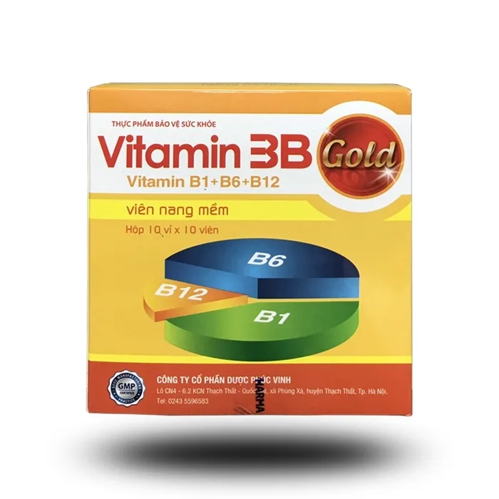 Hình ảnh Viên uống Vitamin 3B Gold Phúc Vinh bổ sung vitamin nhóm B, tăng cường sức đề kháng (10 vỉ x 10 viên)